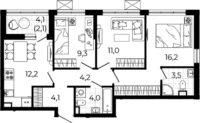 3-комнатная квартира 66.6 м², 5/12 эт., ЖК «А101 Всеволожск»